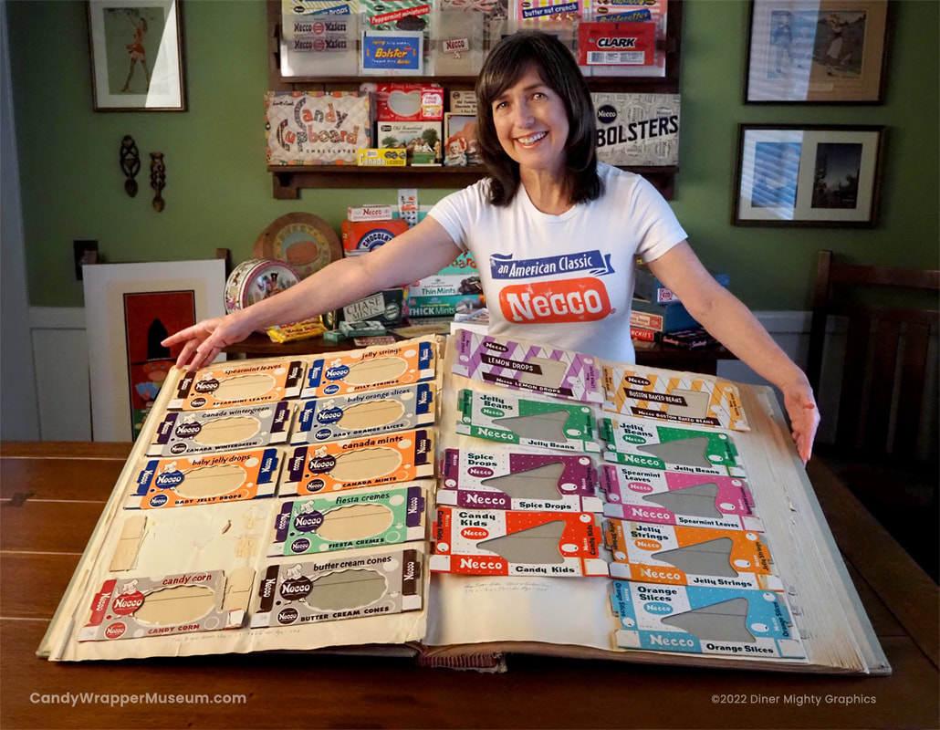 Darlene Lacey shows materials from an almost lost 1950s Necco scrapbook. 